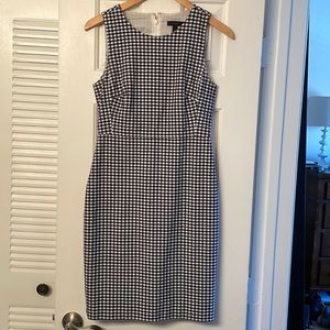 JCrew navy gingham sheath dress.